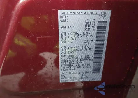 2022 Infiniti Qx60 Luxe Awd z USA, uszkodzony, nr VIN 5N1DL1FSXNC342841